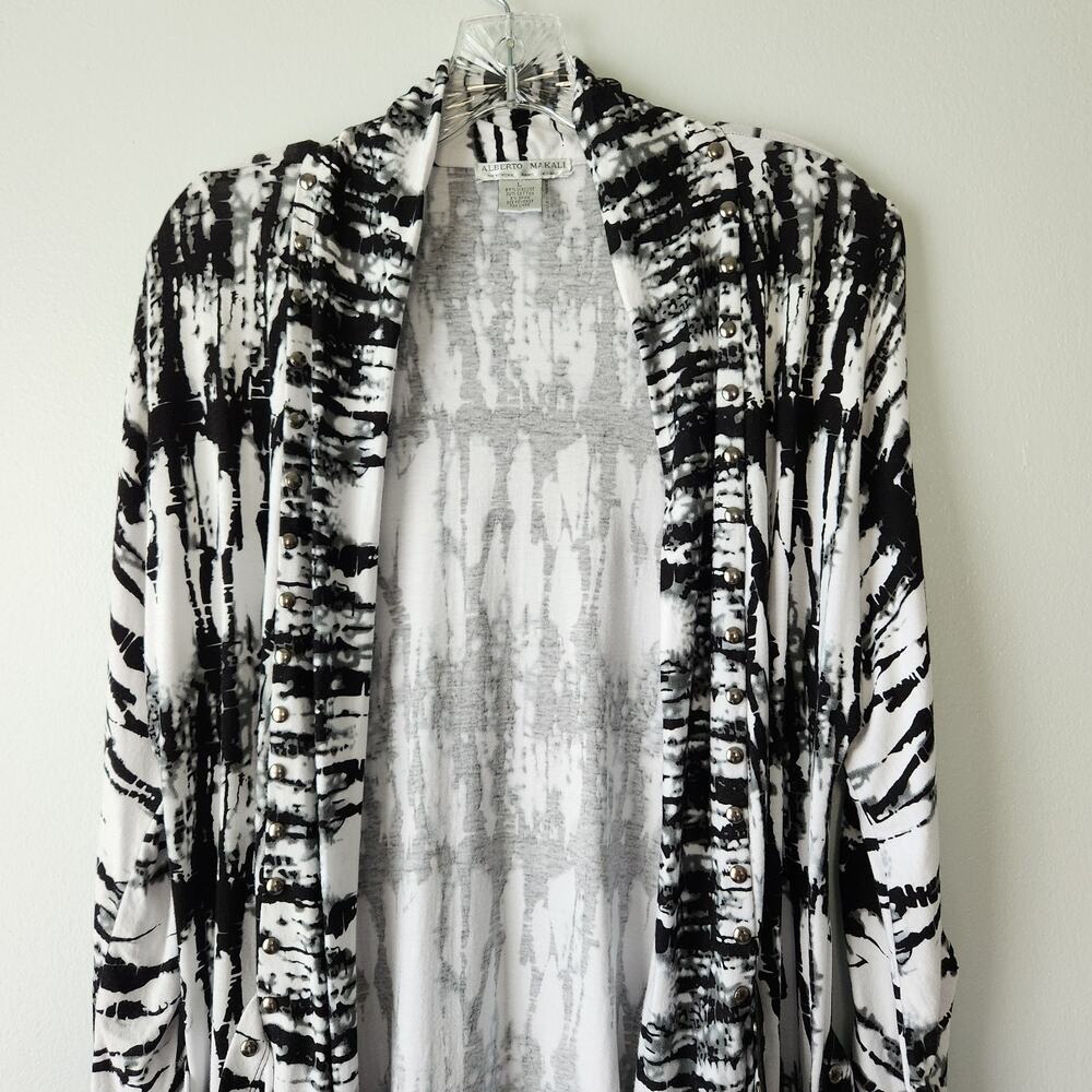 Alberto Makali Cardigan Women's L Black White Black Abstract Beaded Whimsigoth - Picture 2 of 15